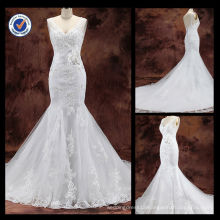 New Arrival Wholesale 2013Elegant Sexy Sheath Appliqued V-Neck Mermaid With Chapel Train Bridal Wedding Dress WA00095